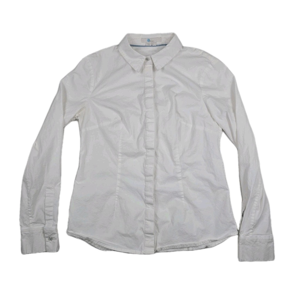 Boden Womens Size 6 White Long Sleeve Button Up Dress Shirt W0014 Solid Cotton